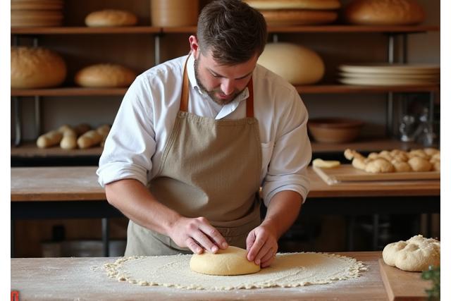 Meesterbakker Gouden Croquant bereidt deeg voor